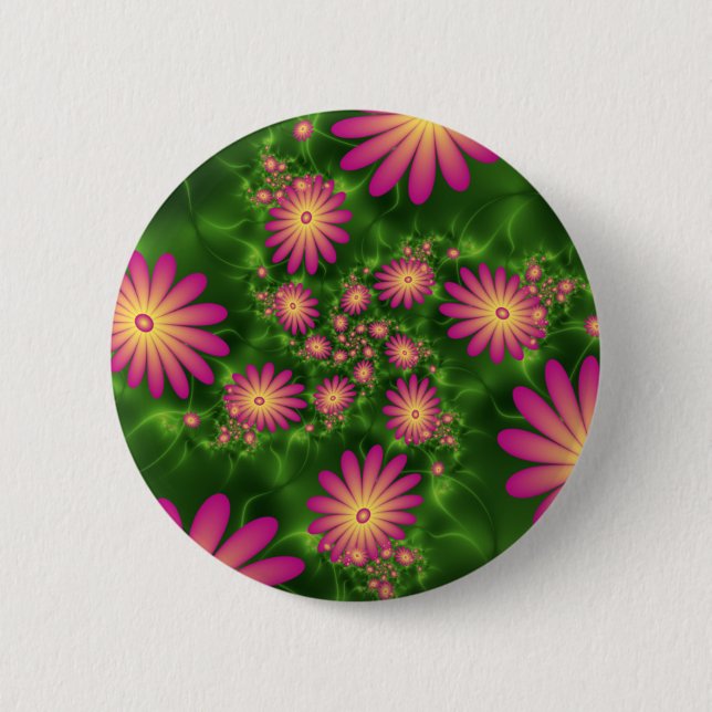 Pink Fantasy Blume Moderne Abstrakte Fraktal Kunst Button (Vorderseite)