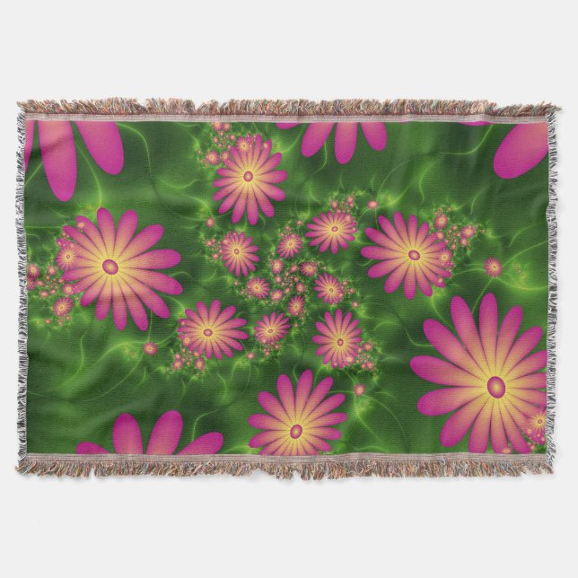 Pink Fantasy Blume Moderne Abstrakte Fraktal Kunst Decke (Vorderseite)