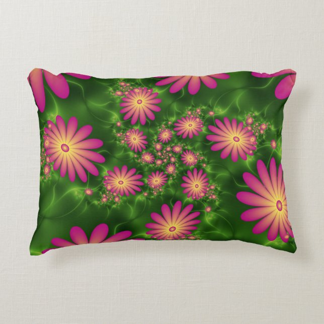 Pink Fantasy Blume Moderne Abstrakte Fraktal Kunst Dekokissen (Vorderseite)