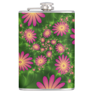 Pink Fantasy Blume Moderne Abstrakte Fraktal Kunst Flachmann