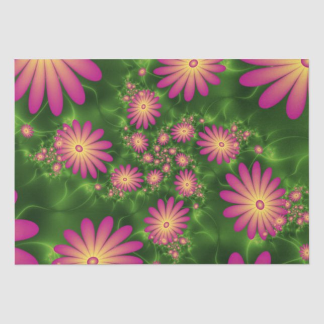 Pink Fantasy Blume Moderne Abstrakte Fraktal Kunst Seidenpapier (Vorderseite)