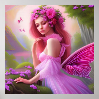 Pink Fantasy Flower Fairy Princess Art Big Poster