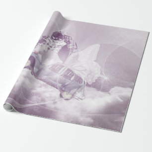 Pink Fantasy Flying Horse Butterfly Fairy Flügel Geschenkpapier