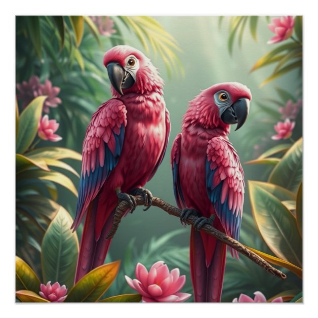 Pink Fantasy Parrots Poster (Vorderseite)