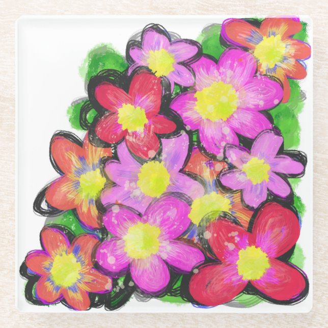 Pink-farbene Blume Untersetzer (Vorderseite)