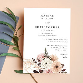 Pink-farbene Hochzeit mit Blumen und Beige Einladung