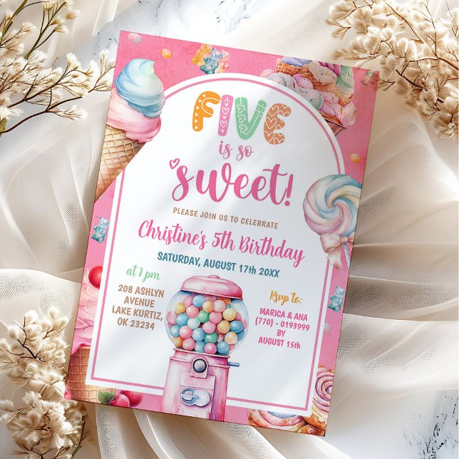 Pink farbenfrohe Pastel Candies Kid's 5. Geburtsta Einladung (Von Creator hochgeladen)