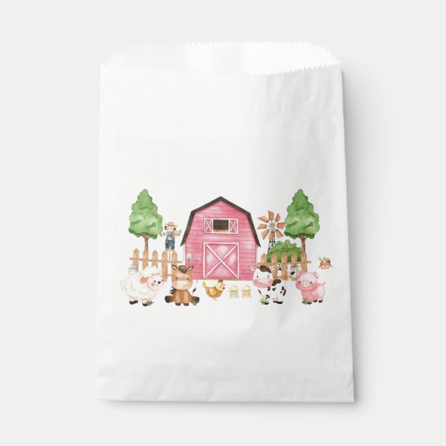 Pink Farm Animals Baby Dusche Geschenktütchen (Vorderseite)