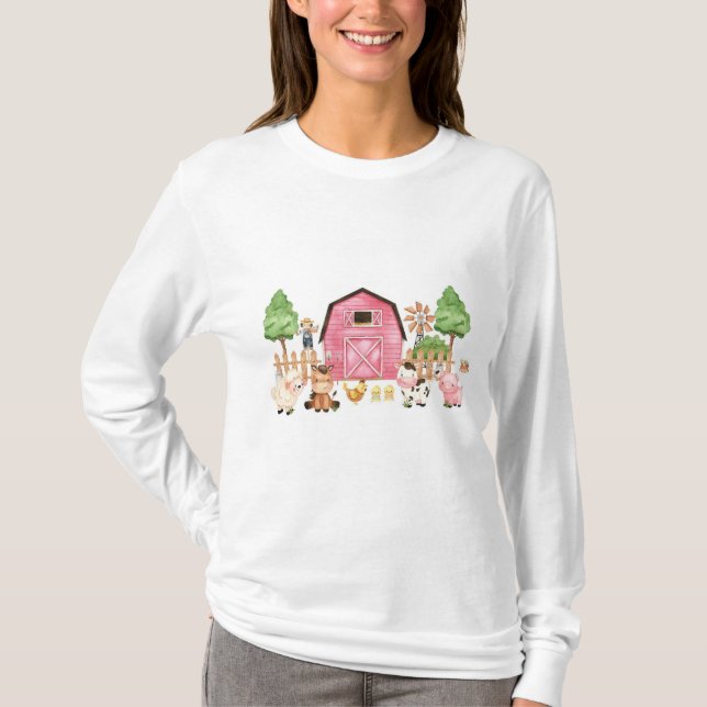 Pink Farm Animals Baby Dusche T-Shirt (Vorderseite)