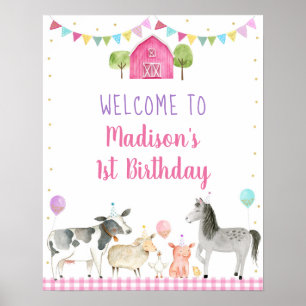 Pink Farm Barnyard Affiche de bienvenue d'annivers