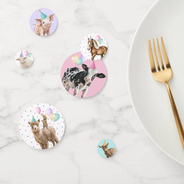 Pink Farm Barnyard Animaux Confetti Anniversaire F (Groupe)