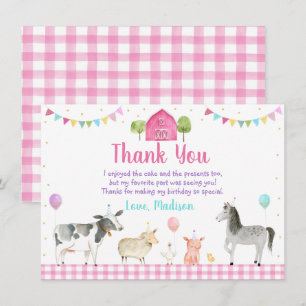 Pink Farm Barnyard Farm Animal Birthday Dankeskarte