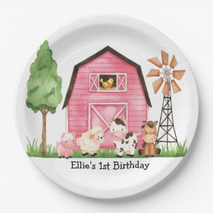Pink Farm Barnyard Geburtstags-Teller Pappteller