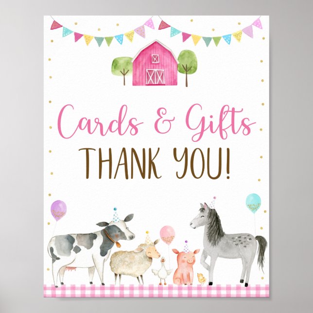 Pink Farm Cards & Geschenke Geburtstagszeichen Poster (Vorne)