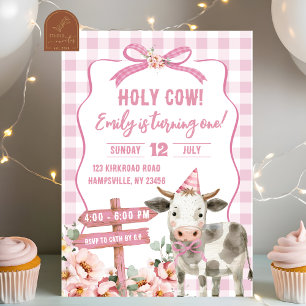 Pink Farm Cow Girl Erstgeburtstag Einladung