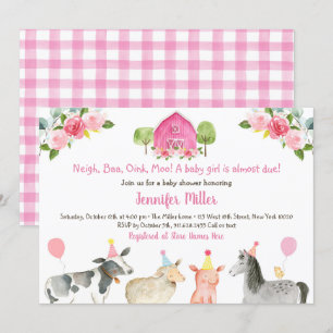 Pink Farm Floral Barnyard Baby Dusche Einladung