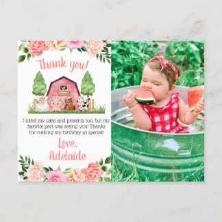 Pink Farm Foto 1. Geburtstag Danke Postcard Postkarte