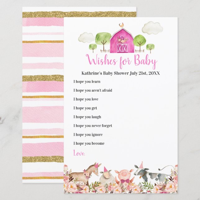 Pink Farm House Animals Barnyard wünscht sich Baby (Vorne/Hinten)