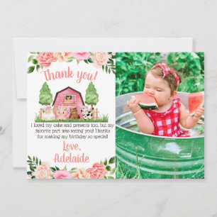 Pink Farm Photo 1er anniversaire Carte de remercie