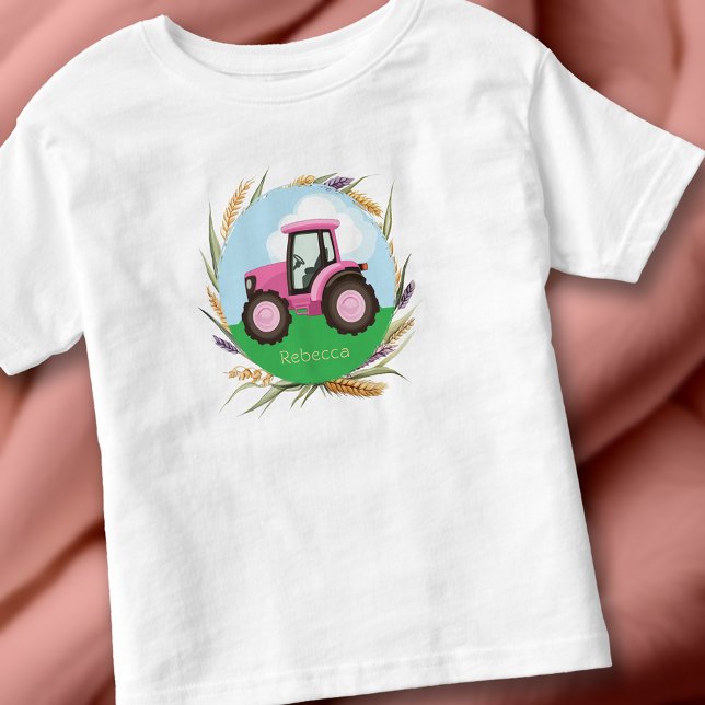 Pink Farm Traktor Girls Niedlich Personalisiert Kleinkind T-shirt (Pink Farm Tractor Girls Cute Personalized Toddler T-shirt)