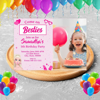 Pink Fashion Doll Foto Geburtstag Einladung