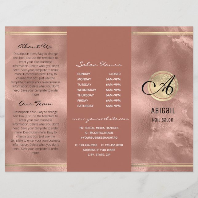 Pink Faux Foil Monogramme Logo Tripli Brochure (Devant)