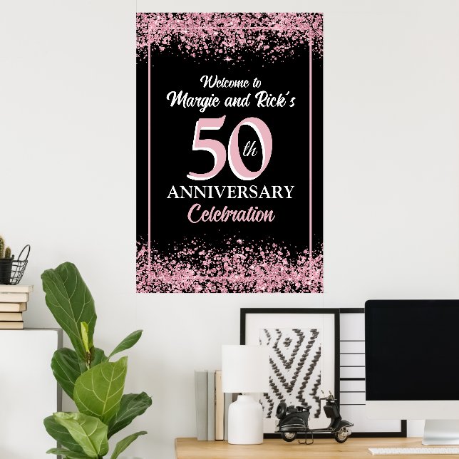 Pink Faux Glitter Blumen 50 Jahre alt Poster (Heimbüro)