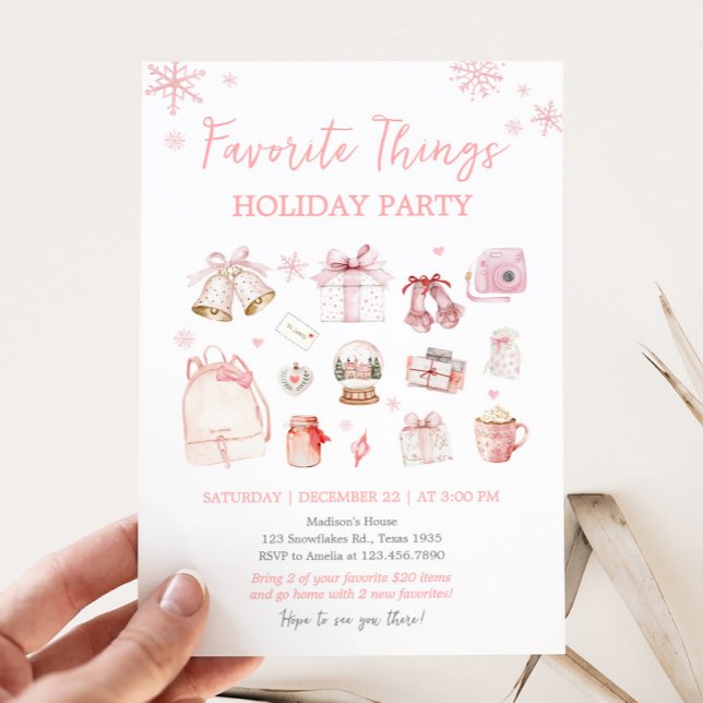 Pink Favorite Things Holiday Weihnachten Party Einladung (Pink Holiday Favorite Things Christmas Party Invitation)