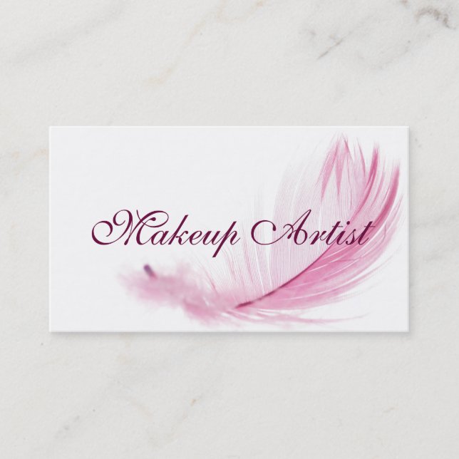 Pink Feather Makeup Artist Business Card Visitenkarte (Vorderseite)