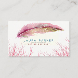 Pink Feather Wasserfarbe Boho Mädchenhaft Chic Boh Visitenkarte