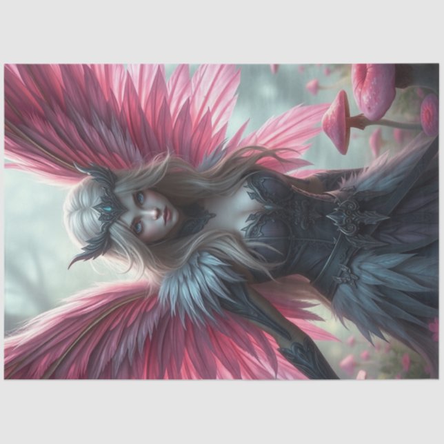 Pink Feathered Fairy Fantasy Seidenpapier (Vorderseite)