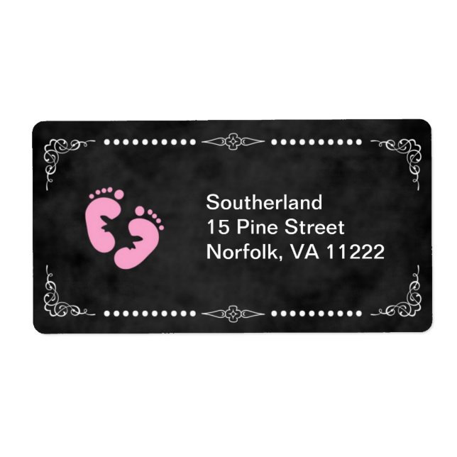 Pink Feet Babydusche-Etikett mit Zwischenablage (Vorne)