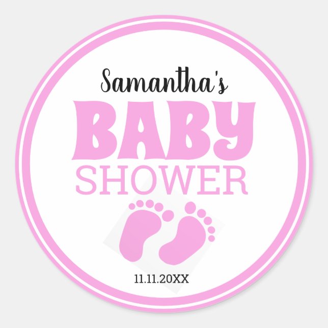 Pink Feet Girl Babydusche Runder Aufkleber (Vorderseite)