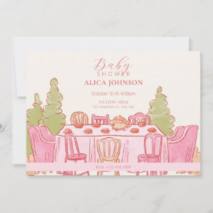 Pink feminin pastellfarbener Tee Party Babydusche Einladung
