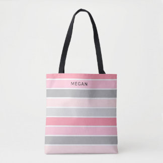 Pink Feminine Stripes with your name Tasche