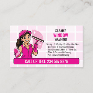 Pink Fensterreinigung QR Cartoon Mädchen Visitenkarte