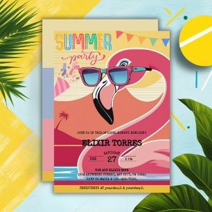 Pink Festive Flamingo Summer Party Einladung