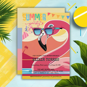 Pink Festive Flamingo Summer Party Einladung
