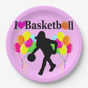PINK FESTIVE I LIEBE BASKETBALL DESIGN PAPPTELLER
