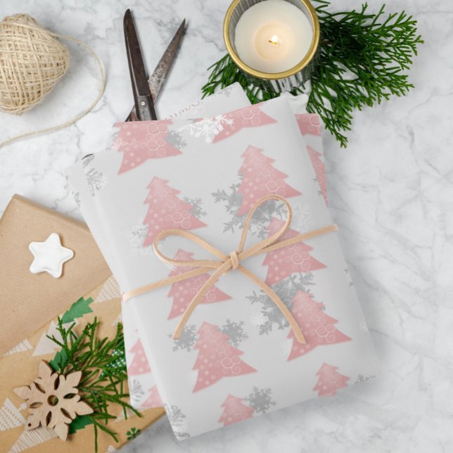 Pink festive Weihnachtsbaum Wrapping Papier (Pink Festive Christmas Tree Wrapping Paper Sheets)