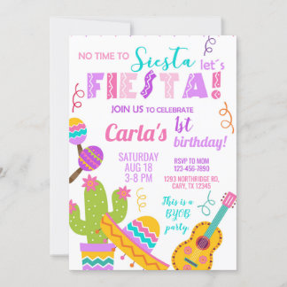 pink Fiesta girl birthday invitation, any age. Einladung