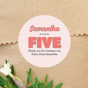 Pink Fifth Birthday Girl Party Floral Runder Aufkleber