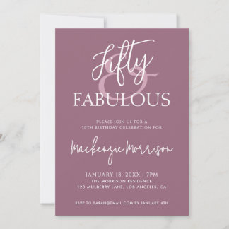 Pink Fifty and Fabulous Script Birthday Party Einladung