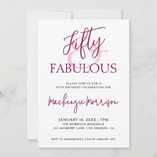 Pink Fifty and Fabulous Script Birthday Party Einladung