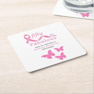 Pink Fifty Fantastisch Bekämpft Krebs 50. Geburtst Rechteckiger Pappuntersetzer