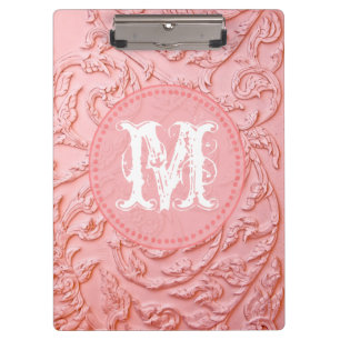 Pink Filigree Wood Monogram Initial Clip Board Klemmbrett