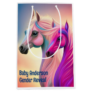 Pink Filly & Blue Colt Western Style Gender Reveal Mittlere Geschenktüte