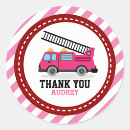 Pink Fire Motor Truck Party Vielen Dank Runder Aufkleber