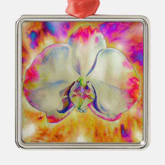 Pink Fire Orchid Silbernes Ornament (Vorne)