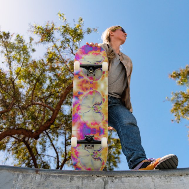 Pink Fire Orchid,  surreal watercolor florals  Skateboard (Außenbereich 1)